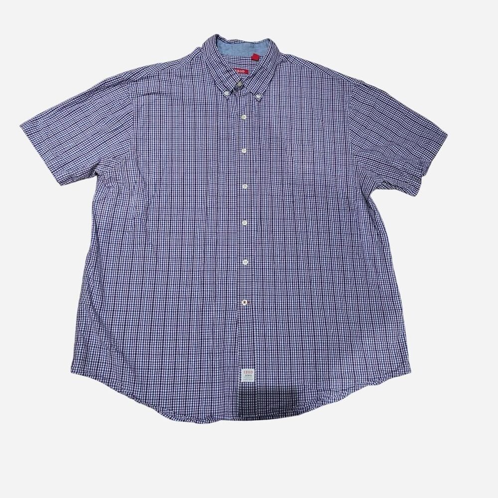 Izod Saltwater Men's Size XXL Short Sleeve Button Up Shirt Purple & White